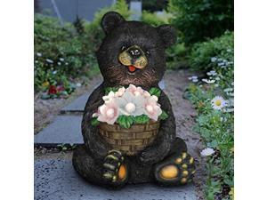 exhart solar black bear holding a flower basket garden statue w/led lights - sitting bear statue decor lights, outdoor bear decor for garden, patio & lawn, 9.1" l x 10.2" w x 14.1" exhart solar black bear holding a flower basket garden statue w/led lights - sitting bear statue decor lights, outdoor bear decor for garden, patio & lawn, 9.1" l x 10.2" w x 14.1"