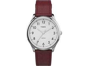 timex 32 mm modern easy reader leather strap watch red one size