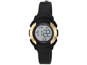 armitron sport women's gold-tone accented digital chronograph black resin strap watch, 45/7109bgd