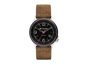 columbia canyon ridge stainless steel quartz watch with leather strap, brown, 10 (model: csc02-001)