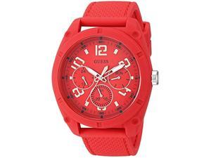 guess comfortable red stain resistant silicone watch with day, date + 24 hour military/int'l time. color: black (model: u1256g1)