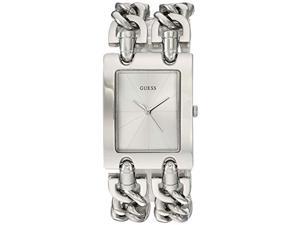 guess women's silver-tone multi-chain bracelet watch with self-adjustable links. color: silver-tone (model: u1117l1)