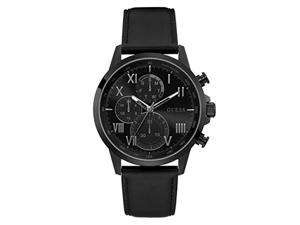 guess men's stainless steel analog watch with leather calfskin strap, black, 16 (model: gw0011g2)
