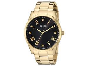 guess gold-tone stainless steel bracelet watch with black genuine diamond dial + gold-tone roman numerals. color: rose gold-tone (model u1194g3)