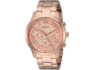 guess classic rose gold-tone bracelet stainless steel watch with day, date + 24 hour military/int'l time. color: rose gold-tone (model: u1070l3)