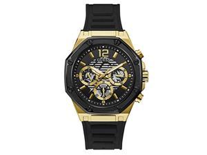 guess men's stainless steel quartz watch with silicone strap, black, 22 (model: gw0263g1)