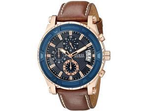 guess brown + blue genuine leather chronograph watch with date function. color: brown (model: u0673g3)