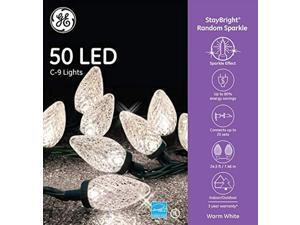 ge staybright 50-count 24.5-ft sparkling warm white c9 led plug-in indoor/outdoor christmas string lights