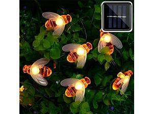 er chen solar powered string lights, 30 cute honeybee led lights, 15ft 8 modes starry lights, waterproof fairy decorative lights for outdoor, wedding, homes, gardens, patio, party