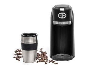 mixpresso 2 in 1 grind & brew automatic personal coffee maker, automatic single serve coffee maker with grinder built-in and 14oz travel mug, auto shut off function & reusable eco-friendly filter.