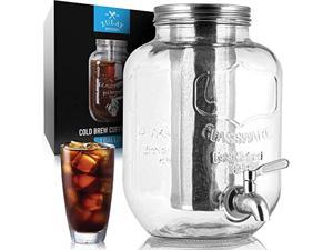 1 gallon cold brew coffee maker with extra-thick glass carafe & stainless steel mesh filter - premium iced coffee maker, cold brew pitcher & tea infuser - by zulay kitchen