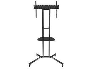 avf wfsl500-a mobile tv cart, tv stand w/tv mount, for up to 40? 42? 50?, 55?, 60" tvs. black metal, black tempered glass shelf, casters, for home, office, boardroom, zoom room, video calls