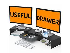 dual monitor stand riser with drawer - 3 shelf screen laptop stands, 2 phone hold, monitor riser for printer, pc, tv, monitor stands for 2 monitors dual monitor stand riser with drawer - 3 shelf screen laptop stands, 2 phone hold, monitor riser for printer, pc, tv, monitor stands for 2 monitors