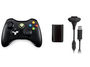 xbox 360 wireless controller with transforming d-pad and play and charge kit - black