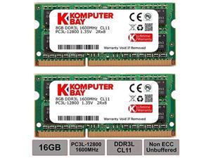 komputerbay 16gb dual channel kit 2x 8gb 204pin 1.35v ddr3-1600 so-dimm 1600/12800s (1600mhz, cl11) for mac and pc