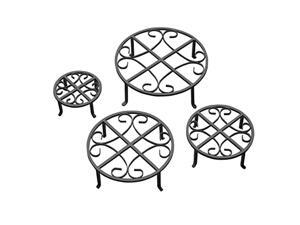 red carpet studios set of four round black iron plant stands, scroll pattern red carpet studios set of four round black iron plant stands, scroll pattern