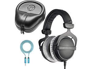 beyerdynamic dt 770 pro 80 ohm over-ear studio headphones in gray for smartphones & computers bundle with blucoil 6' 3.5mm headphone extension cable, and slappa full-sized hardbody pro headphone case