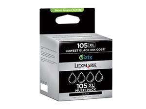 lexmark 14n0843 (105xl) high-yield ink cartridges, 4/pk, black-in retail packaging