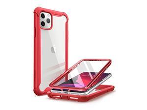 i-blason ares case for iphone 11 pro max 2019 release, dual layer rugged clear bumper case with built-in screen protector (metalic red)