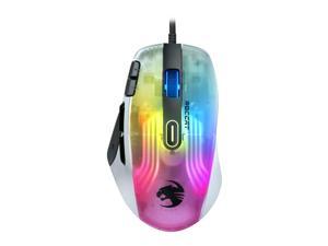 roccat kone xp pc gaming mouse with 3d aimo rgb lighting, 19k dpi optical sensor, 4d krystal scroll wheel, multi-button design, wired computer mouse, white
