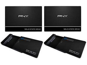 pny 480gb ssd 2 pack cs900 2.5" sata iii internal solid state drive ssd (ssd7cs900-480-rb) bundle with (2) everything but stromboli ssd/hdd enclosures usb 3.0