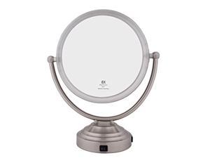 floxite lighted mirror, 8x plus 1x magnification, brushed nickel, 11"