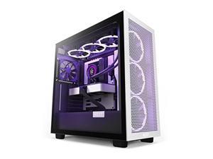 nzxt h7 flow - cm-h71fg-01 - atx mid tower pc gaming case - front i/o usb type-c port - quick-release tempered glass side panel - vertical gpu mount - integrated rgb lighting - white/black