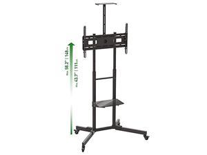 barkan mobile tv cart 32 - 80 inch tilt and vertical adjustment stand, holds up to 110 lbs, 2 shelves, lockable wheels, 3 year warranty, rolling trolley, fits led oled lcd, black (sw452.b)