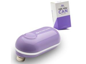 kitchen mama mini electric can opener: open cans with a simple push of button - smooth edge, food-safe, battery operated and mini sized can opener (purple)