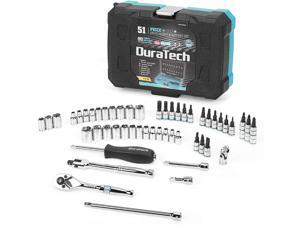 DURATECH 1/4" Socket Set, 51 Piece Tool Set Including Standard(SAE) and Metric Sockets,Bit Sockets,Ratchet and Universal Joint DURATECH 1/4" Socket Set, 51 Piece Tool Set Including Standard(SAE) and Metric Sockets,Bit Sockets,Ratchet and Universal Joint