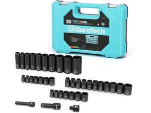 DURATECH 1/2" & 3/8" Drive Impact Socket Set, 38-piece Shallow Socket Set, Metric/SAE Sockets with Extension Bars and Impact Adapter DURATECH 1/2" & 3/8" Drive Impact Socket Set, 38-piece Shallow Socket Set, Metric/SAE Sockets with Extension Bars and Impact Adapter