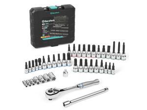 DURATECH 42-piece Bit Socket Set, Torx /Hex /Slotted /Phillips /Allen Sockets, 90-Tooth Reversible Ratchet, Extension Bar & Adapter, SAE & Metric, Premium CR-V & S2 Steel, with Storage Case