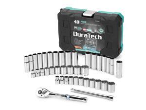 DURATECH 3/8" Drive Socket Set, 40 Piece Tool Set Including Standard (SAE) and Metric Sockets, 90-Tooth Ratchet Handle and Extension Bar DURATECH 3/8" Drive Socket Set, 40 Piece Tool Set Including Standard (SAE) and Metric Sockets, 90-Tooth Ratchet Handle and Extension Bar