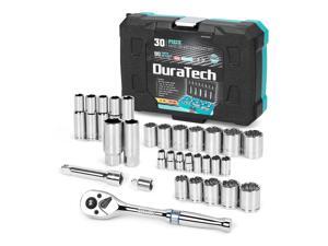 DURATECH 3/8" & 1/4" Socket Set, 30 Piece Standard (SAE) and Metric Sockets for Mechanics ,90 Tooth Quick-Release Ratchet, Socket Adapters and Extension Bar Included DURATECH 3/8" & 1/4" Socket Set, 30 Piece Standard (SAE) and Metric Sockets for Mechanics ,90 Tooth Quick-Release Ratchet, Socket Adapters and Extension Bar Included