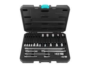 DURATECH 24-Piece Long Bit Socket Set, Includes 1/4'' & 3/8'' Long Allen / Hex / Torx Bit Sockets, Extension Bars, Universal Joints, Tool Box, CR-V and S2 Steel Made DURATECH 24-Piece Long Bit Socket Set, Includes 1/4'' & 3/8'' Long Allen / Hex / Torx Bit Sockets, Extension Bars, Universal Joints, Tool Box, CR-V and S2 Steel Made