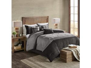 Madison Park Boone Comforter Set-Rustic Cabin Lodge Faux Suede Design All Season Down Alternative Cozy Bedding with Matching Bedskirt, Shams, Decorative Pillow, Queen(90"x90"), Grey Madison Park Boone Comforter Set-Rustic Cabin Lodge Faux Suede Design All Season Down Alternative Cozy Bedding with Matching Bedskirt, Shams, Decorative Pillow, Queen(90"x90"), Grey