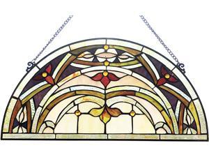 Benjara CH1P336GV24-GPN Marion Tiffany-Style Victorian Stained-Glass Window Panel 12.5" Height, Amber and Brown