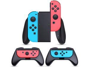 HEYSTOP Grip Compatible with Nintendo Switch Joy Con Grip Updated Version, 3 Pack Wear Resistant Game Controller Handle Case Kit for (Black)