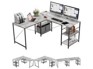 Bestier L Shaped Desk with Shelves 95.2 Inch Reversible Corner Computer Desk or 2 Person Long Table for Home Office Large Gaming Writing Storage Workstation P2 Board with 3 Cable Holes, Grey Oak Bestier L Shaped Desk with Shelves 95.2 Inch Reversible Corner Computer Desk or 2 Person Long Table for Home Office Large Gaming Writing Storage Workstation P2 Board with 3 Cable Holes, Grey Oak