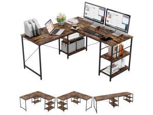 Bestier L Shaped Desk with Shelves 95.2 Inch Reversible Corner Computer Desk or 2 Person Long Table for Home Office Large Gaming Writing Storage Workstation P2 Board with 3 Cable Holes, Rustic Brown Bestier L Shaped Desk with Shelves 95.2 Inch Reversible Corner Computer Desk or 2 Person Long Table for Home Office Large Gaming Writing Storage Workstation P2 Board with 3 Cable Holes, Rustic Brown