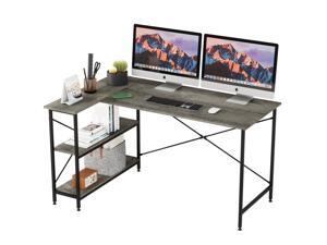 Bestier L Shaped Desk with Storage Shelves 55 Inch, Reversible Computer Desk with Storage Tower Shelf Home Office Corner Desk Writing Study Table Large Workstation Easy Assemble (Grey, 55 Inch)