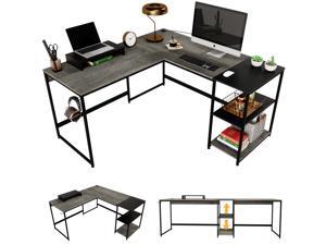 Bestier Industrial L Shaped Desk with Shelves 94.5 Inch Reversible Corner Computer Desk or 2 Person Long Table for Home Office Writing Study Workstation with Monitor Stand and Headphone Hook, Gray Bestier Industrial L Shaped Desk with Shelves 94.5 Inch Reversible Corner Computer Desk or 2 Person Long Table for Home Office Writing Study Workstation with Monitor Stand and Headphone Hook, Gray