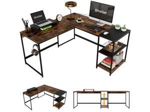 Bestier Industrial L Shaped Desk with Shelves 94.5 Inch Reversible Corner Computer Desk or 2 Person Long Table Office Writing Study Workstation with Monitor Stand and Headphone Hook, Rustic Brown Bestier Industrial L Shaped Desk with Shelves 94.5 Inch Reversible Corner Computer Desk or 2 Person Long Table Office Writing Study Workstation with Monitor Stand and Headphone Hook, Rustic Brown