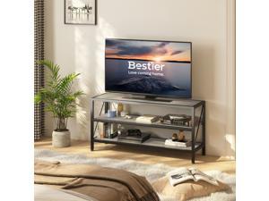 Bestier 45”TV Stand with Led Lights for Living Room Bedroom Entertainment Center 3-Tier Open Shelf Modern TV Console Entry Table Industrial Style Light Gray
