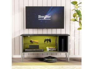 Bestier Gaming Entertainment Center TV Stand for 50” tv,20 Color LED Modern TV Console Television Media Stands,TV Cabinet with Storage Drawers and Shelves for Living Bedroom Furniture Black Marble