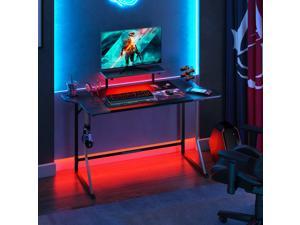 Bestier 55 inch Gaming Desk with RGB LED Lights Airplane Style Home Office PC Computer Desk with Controller Stand Cup Holder Headphone Hook Gift Silvery