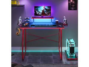Bestier 51 RGB Computer Gaming Desk with CPU Stand, Headphone Hook, Controller Rack, 2 Speaker Storage, Home Office PC Desk for Teens Bedroom Carbon Fiber Gamer Workstation with Cup Holder