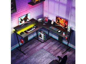 Bestier 55 inch L-Shaped RGB Gaming Computer Desk Led Strip Light Modern Corner PC Laptop Desk Carbon BlacK