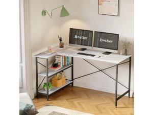 Bestier L Shaped Desk with Storage Shelves 55 Inch Corner Computer Desk Wash Gray