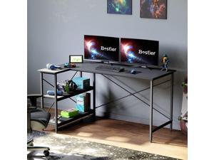 Bestier L Shaped Desk with Storage Shelves 55 Inch Corner Computer Desk Carbon Fiber